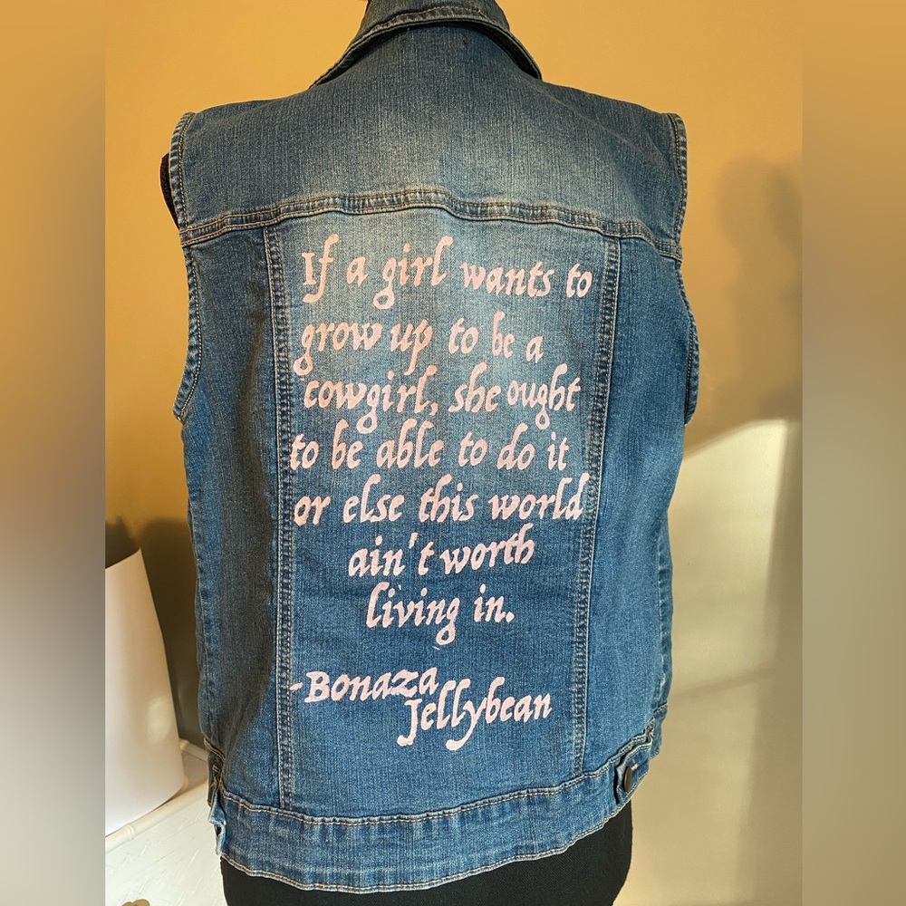Even Cowgirls Get the Blues Custom sleeveless denim jacket